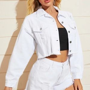 Medium white Shein distressed jean jacket